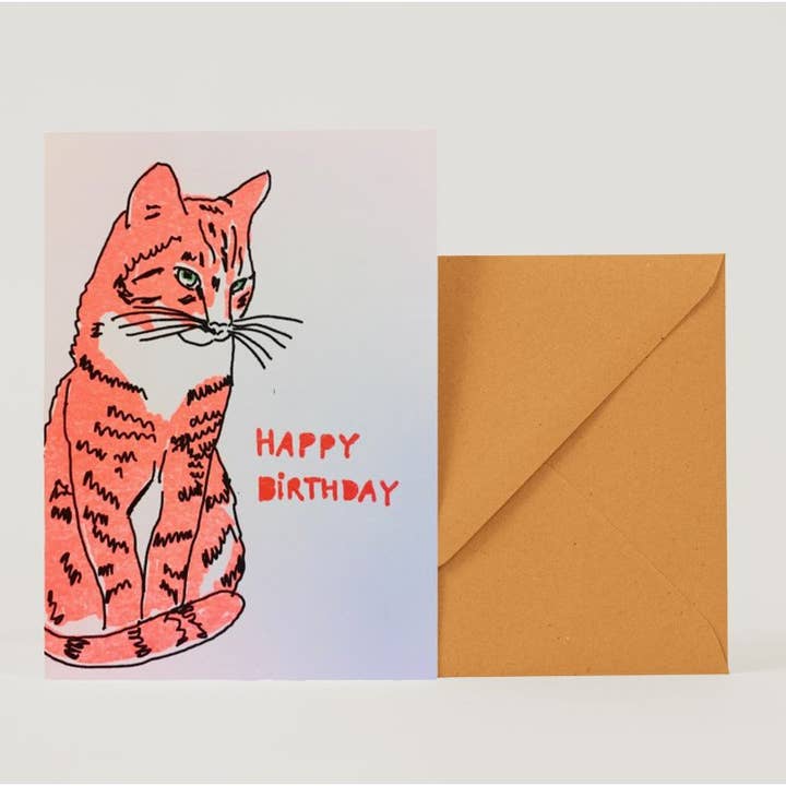 Carte pliante Anniversaire Chat roux pour la vente par superjujupress