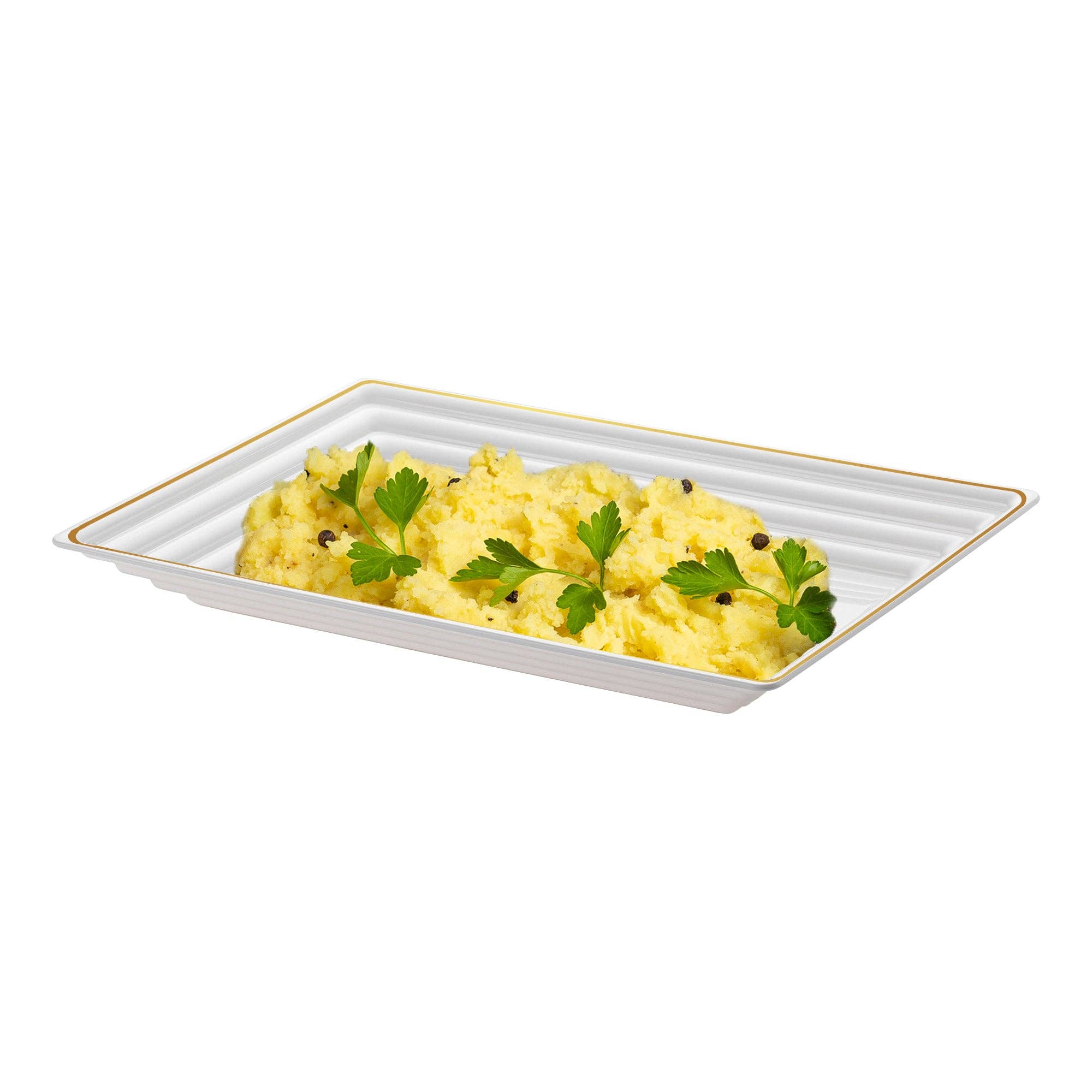 Smarty had a Party - Wholesale Serving Tray - 9" x 13" White/Gold Rim Plastic Serving Trays - 3 pcs1