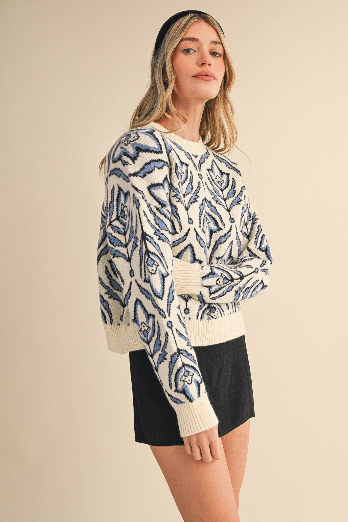 &MERCI - Wholesale Knit Sweater - Women's - FLORAL PATTERN KNIT SWEATER MSW1109519