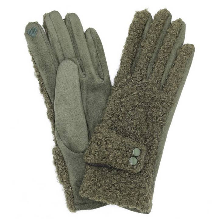 3AM BY H&D ACCESSORIES - Wholesale Gloves - Women's - New Teddy Sherpa Buttons Smart Touch Gloves3