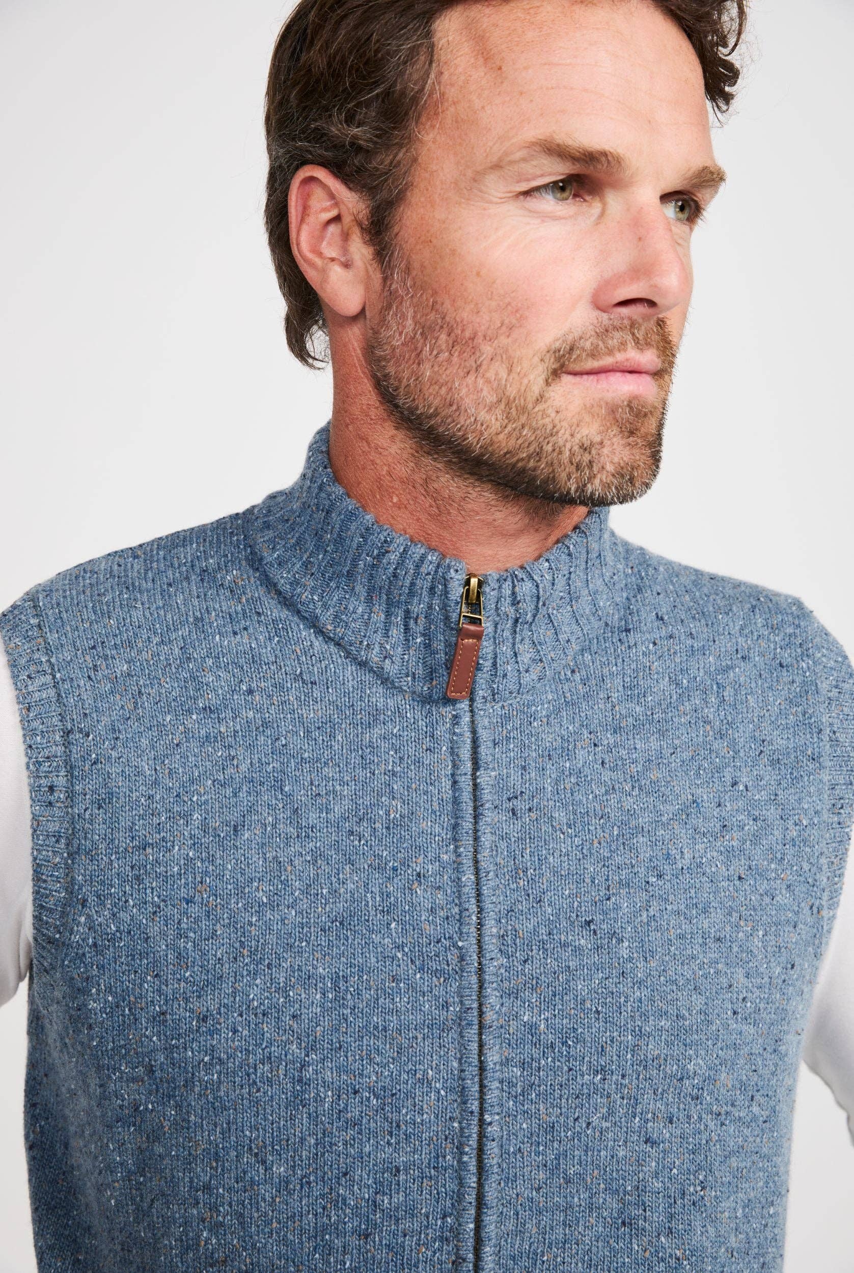 Aran Woollen Mills - Wholesale Outerwear Vest - Men's - Rossport Mens Aran Nepped Gilet - Blue1