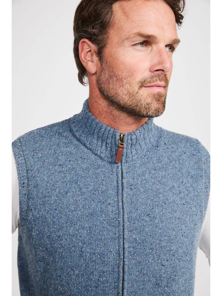 Aran Woollen Mills - Wholesale Outerwear Vest - Men's - Rossport Mens Aran Nepped Gilet - Blue1