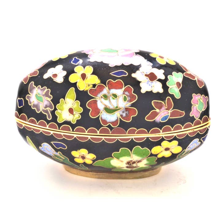Vintage Cloisonne Floral Design Oval Shape Trinket Box. for wholesale by Ciel Collectables