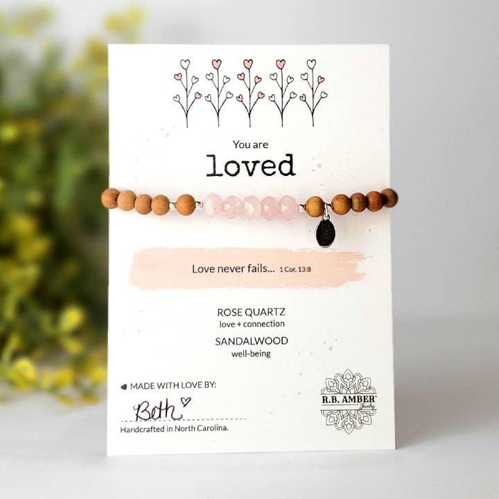 Rose Quartz | "You are Loved" Gemstone Bracelet for wholesale by R.B. Amber Jewelry
