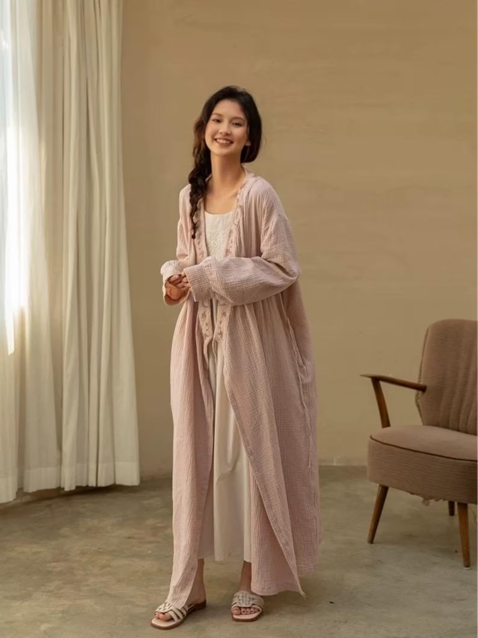 Lian Collection – wholesale Robe – Women's – 100% Cotton Robe & Dress Loungewear Set – Embroidery Gauze3