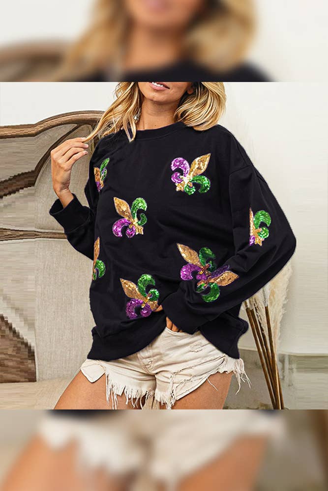 UNISHE - Vente Sweat-shirt – femme - Chandail à sequins en patchwork Mardi Grass OZX0993