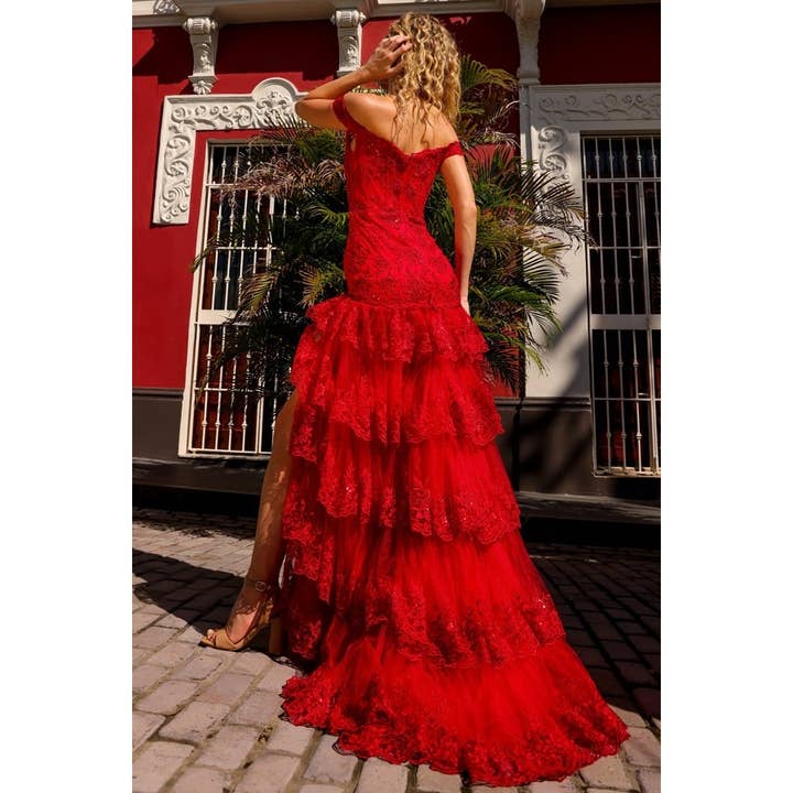 VESTIDO CON CORPIÑO DE ENCAJE EN CAPAS Y HOMBROS DESCUBIERTOS para venta al por mayor de Babyfox Apparel