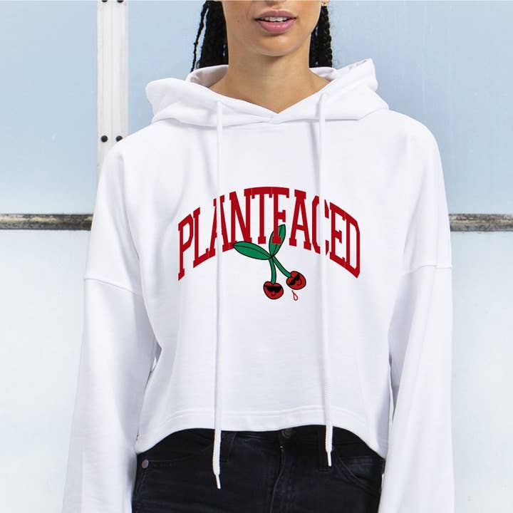 Cherry Cropped Hoodie - White - ORGANIC X RECYCLED for wholesale by Plant Faced Clothing