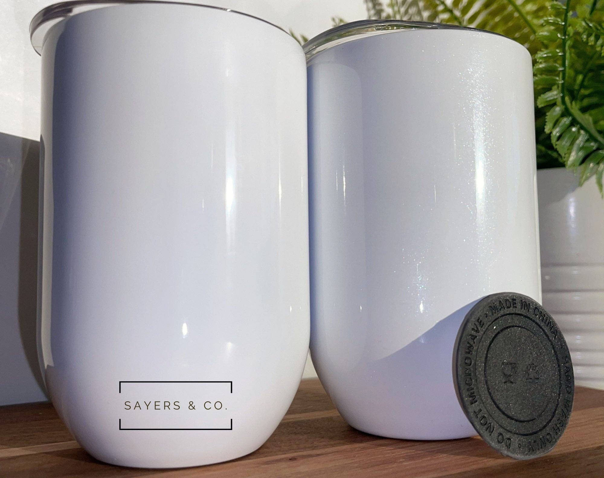 Sayers & Co. – Engroshandel Thermokop – 12 oz rustfrit stålvakuumkrus til hvidvin, lige kant, hvid og med hvid glitter – sublimation og vinyl tommer til engros3