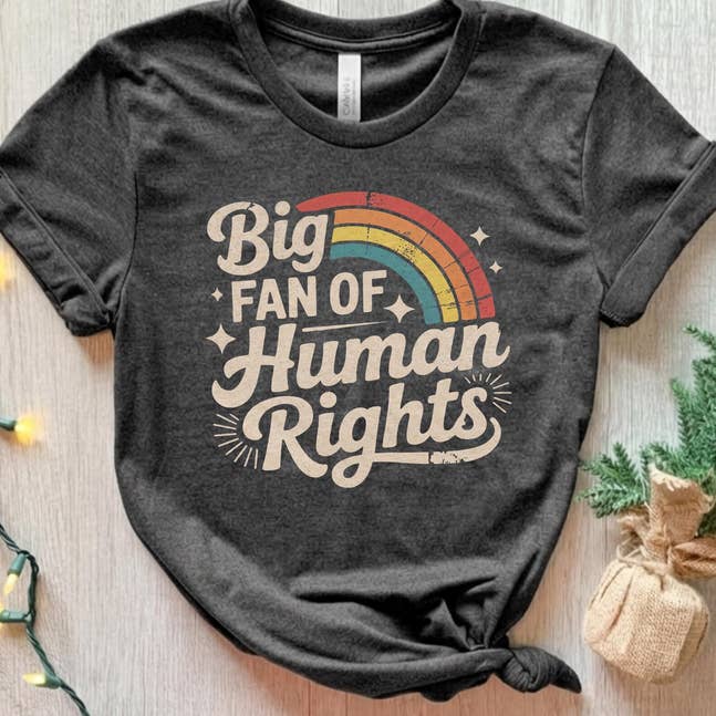 Big Fan of Human Rights Tee, Retro Rainbow Graphic for wholesale by Eleven Fashion