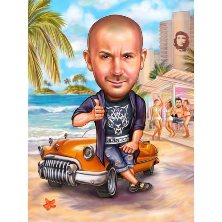 STRANDDAG KARIKATUUR VOOR HEM voor wholesale door Caricature4You