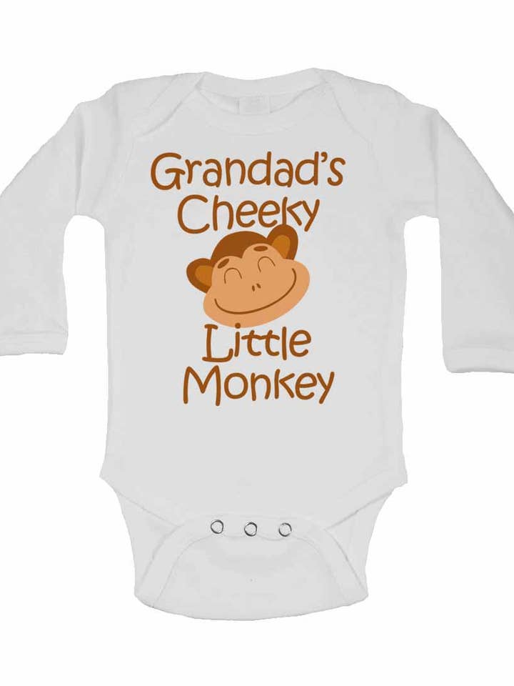 Grandad's Cheeky Little Monkey - Long Sleeve Baby Vests for wholesale by Little Ratbag