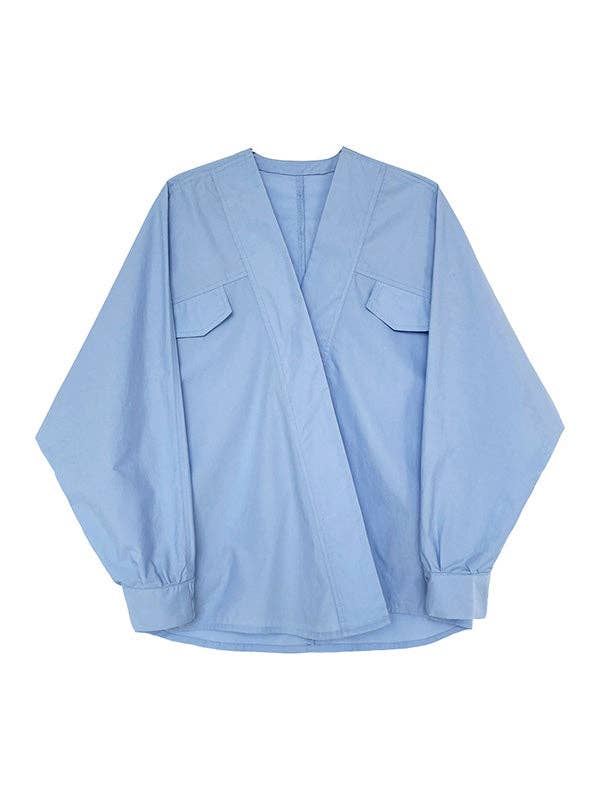 UZ Wholesale Store - Wholesale Button Down Shirt - Women's - Trendy Batwing Sleeves Solid Color V-Neck Blouses24