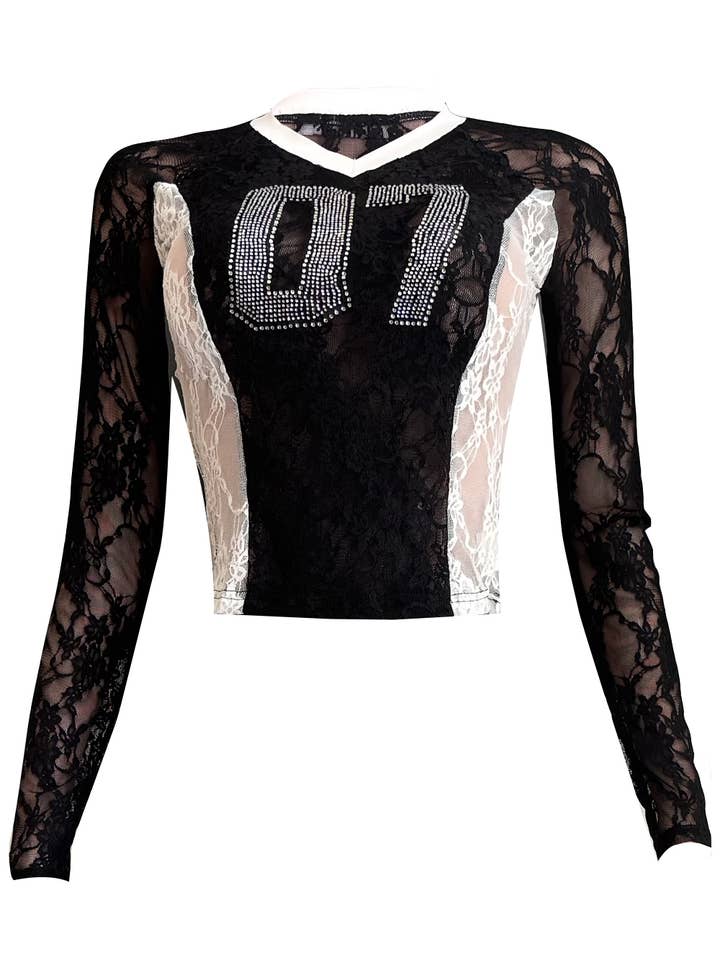 NT1237A Spitzen-Mesh-Langarm-Crop-Top für den Großhandel von NEWGENS