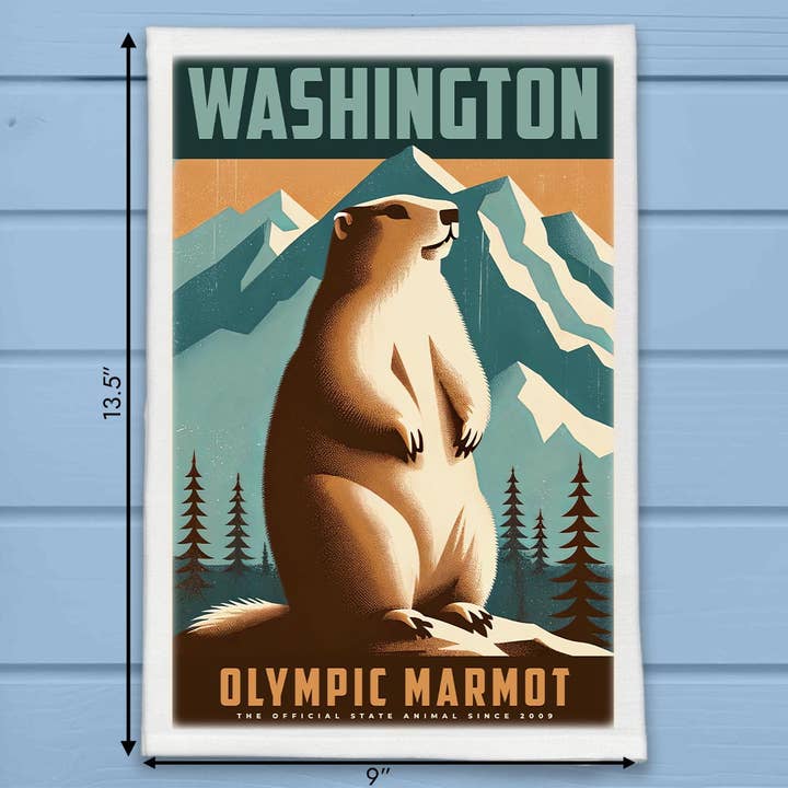 Washington State Animal Vintage theedoek met digitale kunst voor wholesale door ADDLE iNK