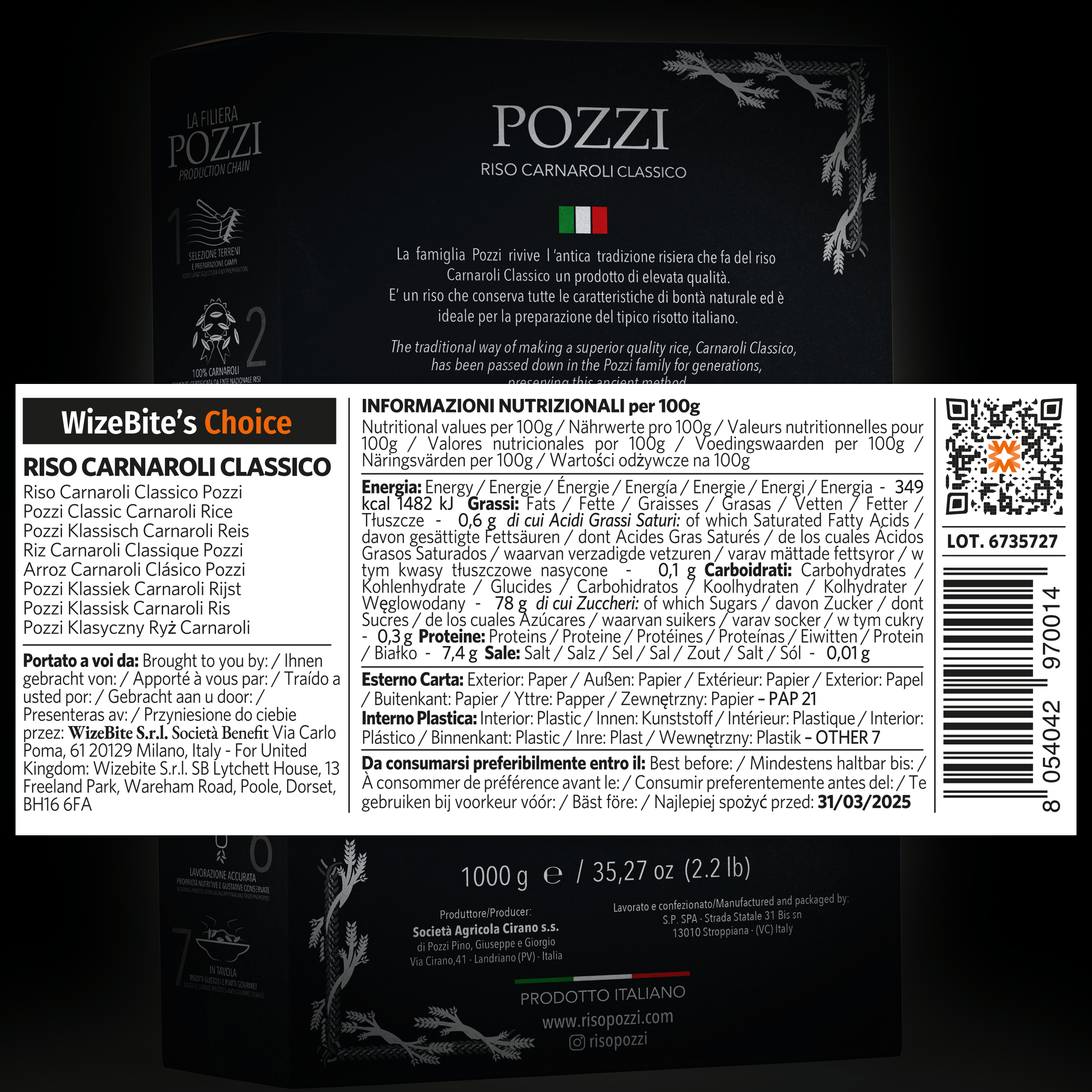 BENVOLIO.BIO by Wizebite S.r.l. SB - Wholesale Rice - POZZI Premium Carnaroli Risotto Rice Chef's Choice 1kg9