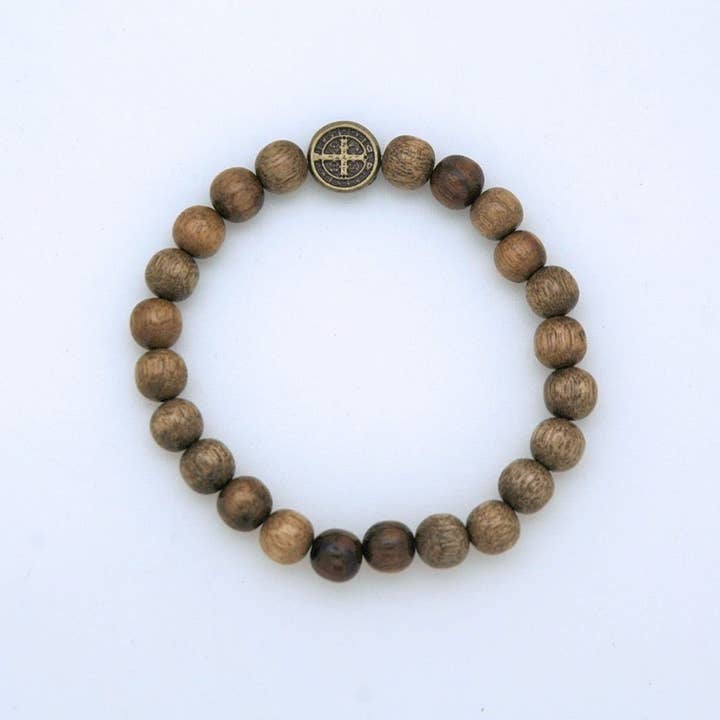 Contreras Designs - Vendita all'ingrosso Bracciale con perline - BA166747- Braccialetto Medaglia di San Benedetto in Legno Brasiliano