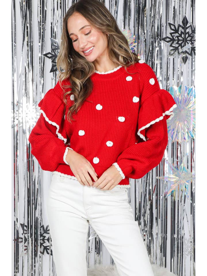 Vine & Love - Wholesale Knit Sweater - Women's - Charming Snowy Accents Festive Knitted Sweater VT8298621