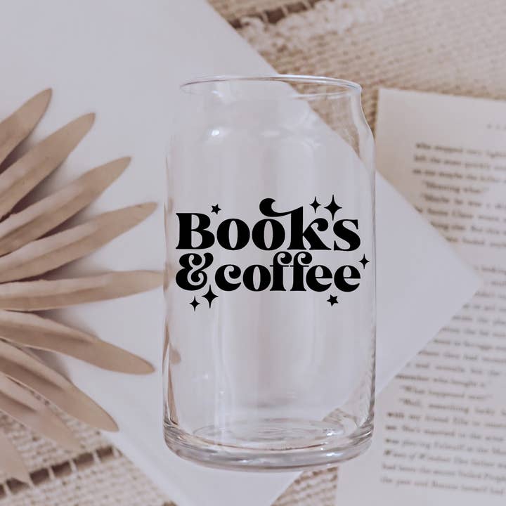 16 Oz Iced Coffee Cup- Books & Coffee for wholesale by Checkered Apron Studio