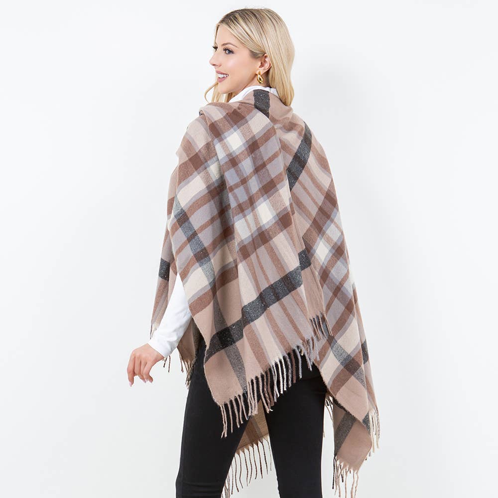 Sensibling Corp. - Vente Poncho – femme - Poncho à Franges en Plaid7