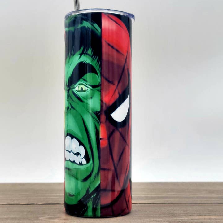 LGH Designs - Wholesale Insulated Mug/Tumbler - Batman, Ironman, Hulk, Spiderman, Captain America Mash Up 20oz Sublimated Skinny Stainless Steel Double Wall Tumbler2