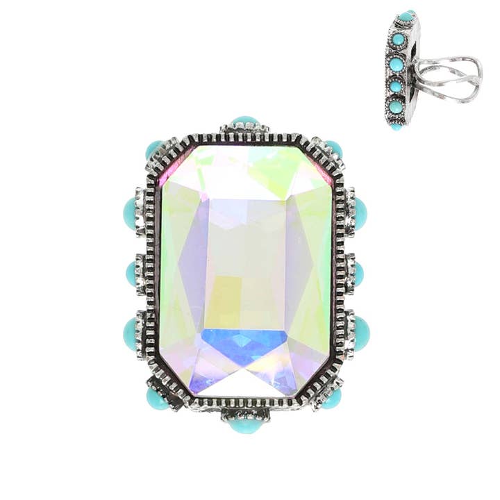 SP Sophia Collection - Wholesale Cocktail/Statement Ring - Western Octagon Cut Crystal Stretch Ring6