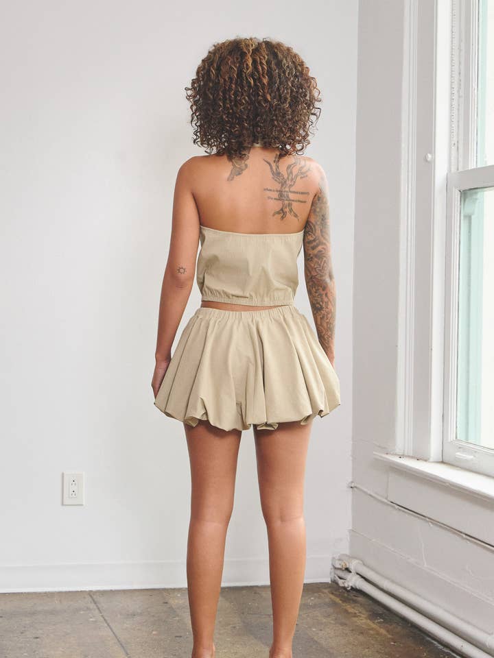 No Vacancy - Wholesale Top & Skirt Set - Women's - Stretchy woven collared top & bubble skort set8