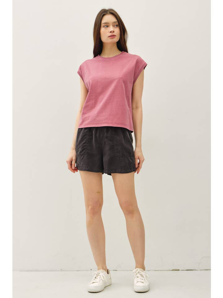 Be Cool - Wholesale T-Shirt - Women's - BASIC ACID WASH CAPPED SLEEVE TEE