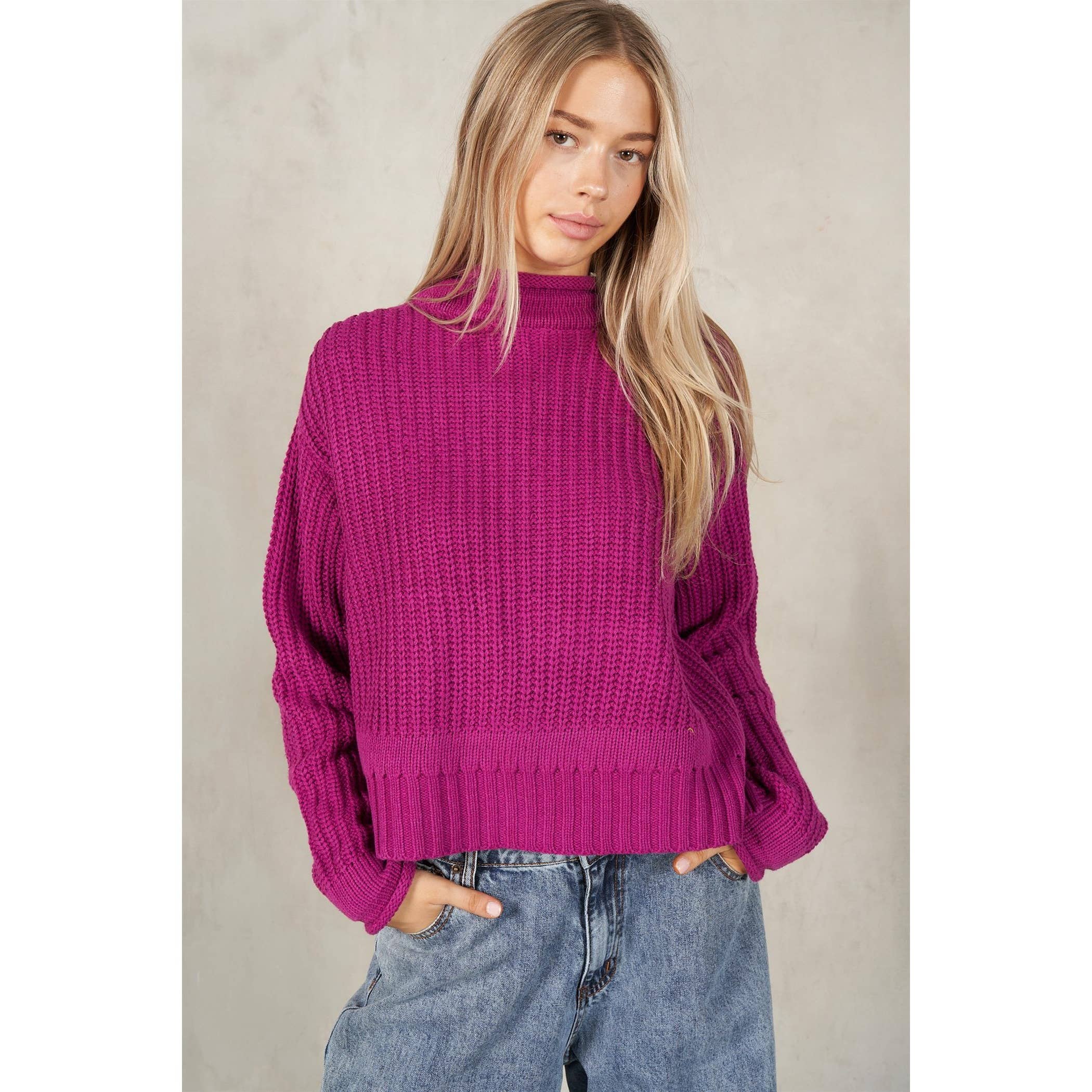 lalamia – Pulôver - Mulher por atacado – Camisola manga comprida Semi Crop Rolled Mock Neck0