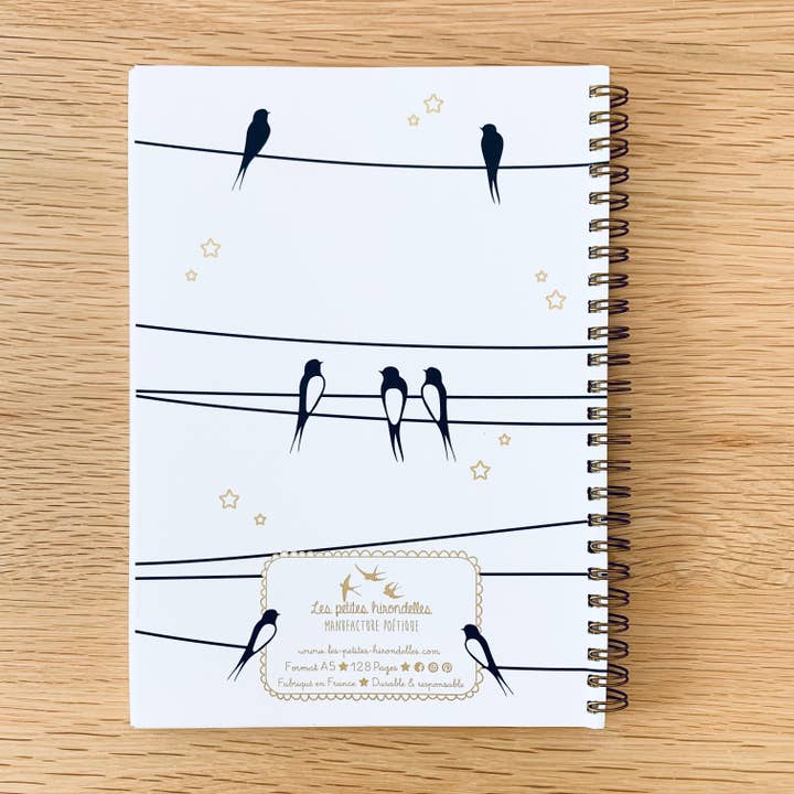 Les Petites Hirondelles - Vendita all'ingrosso Quaderni - Quaderno a spirale - Rondini sul filo - Cielo bianco