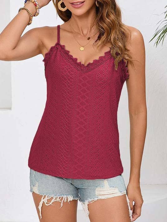 Solid lace eyelet camisole tank top for wholesale by HIDDENBRAND