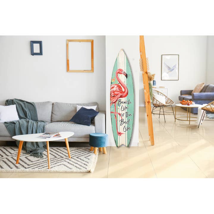 Jarmz Designs - Wholesale Wall Accent - SURF BOARD WALL ACCENT BEACH LIFE BEST FLAMINGO