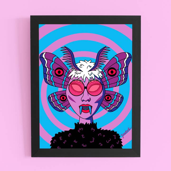 Kunstdruck Moth Lady, seltsam, psychedelisch, funky für den Großhandel von Brianna Gardocki Art