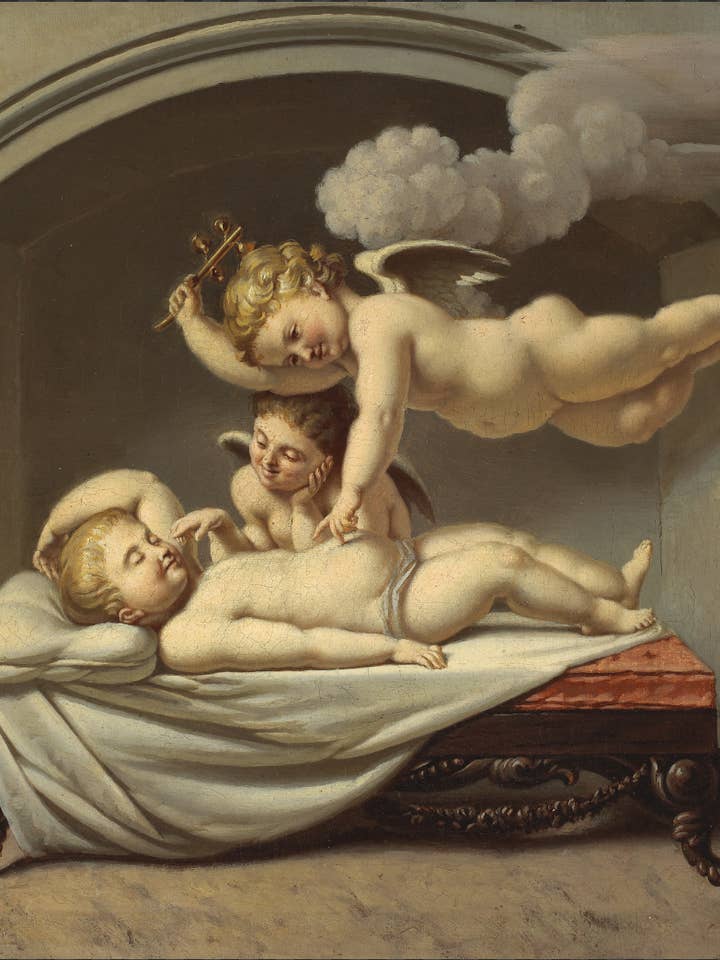 The Legend of the Cradle by Napoleon Bourassa, c.1881 - Square Greetings Card for wholesale by Flashback Shop