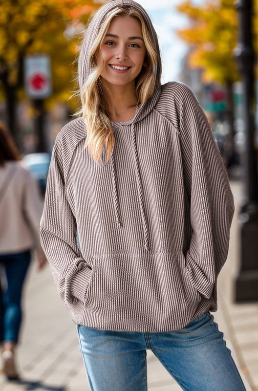 HEIMISH – wholesale Hoodie - Dam – ET7665-14 LÅNGPUFFÄRMAD MASSIV URBAN RIBBAD HUVTRÖJA8