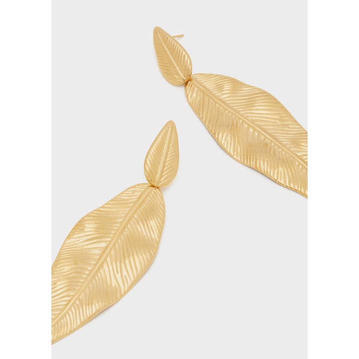 NALI' - Wholesale Dangle Earrings - LONG LEAF EARRINGS S.STEEL GOLD N62