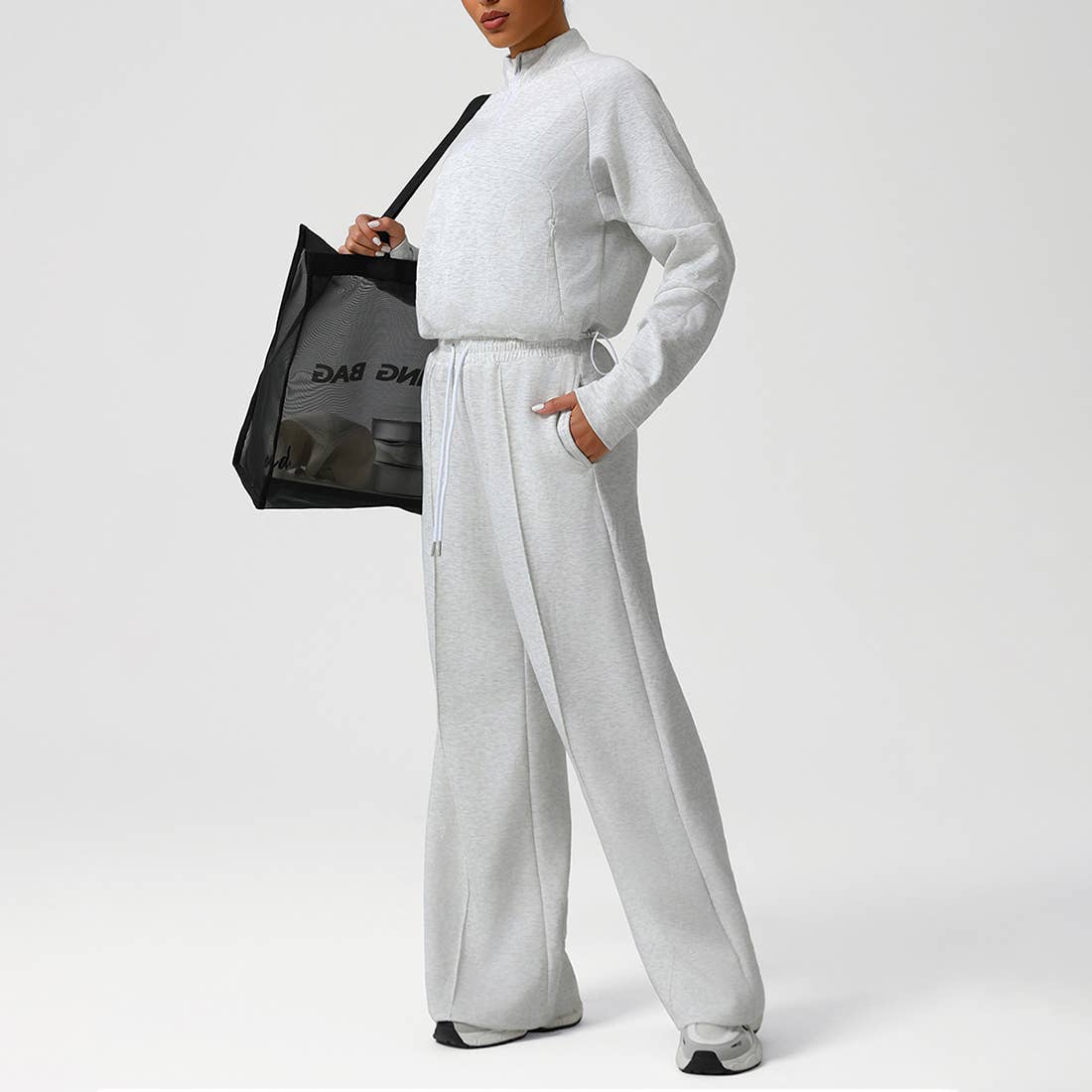 Sodalemon - Wholesale Activewear Set - Women's - Women Casual Sporty Set: Half Zip Pullover + Wide Leg Pants13