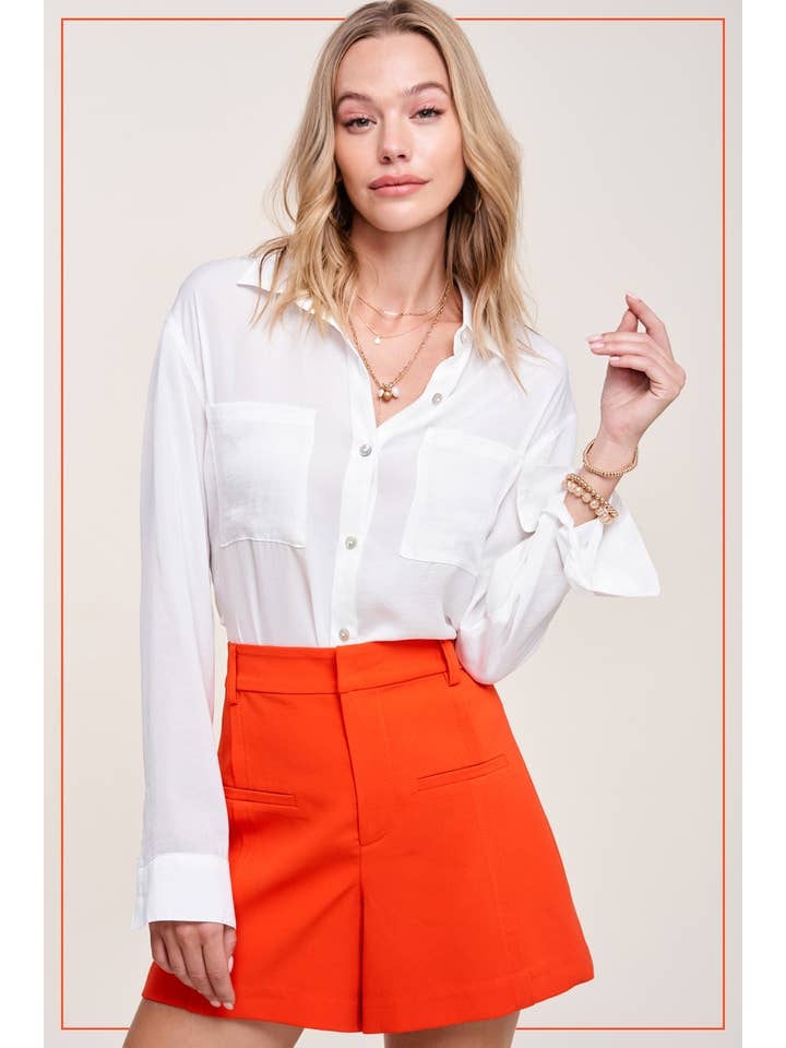 La Miel - Wholesale Button Down Shirt - Women's - SRT7452-Silky and Flowy Button Down Long Sleeve Shirts18