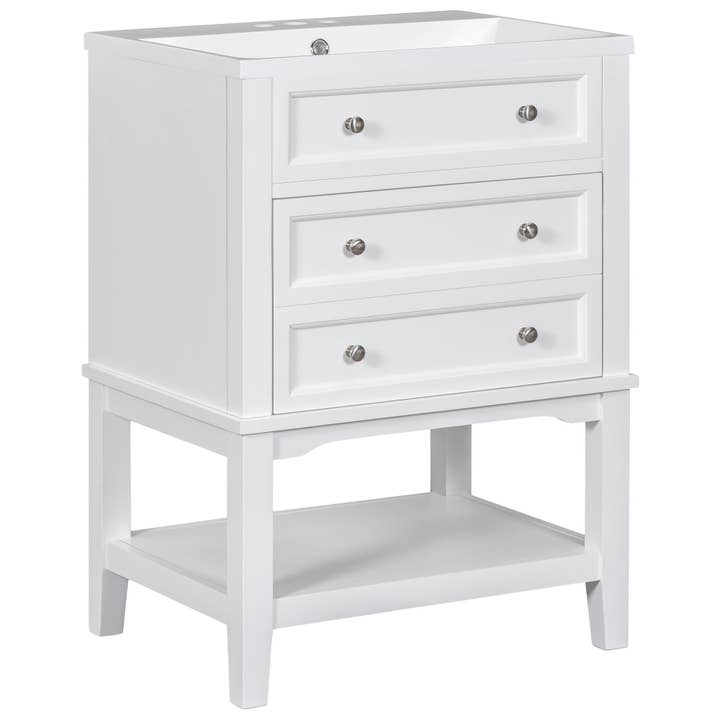 Orange County Decor - Wholesale Cabinet - 24" Bathroom Vanity With Sink, Bathroom Storage Cabinet With Drawer And Open Shelf, Solid Wood Frame, White White Solid Wood Mdf11