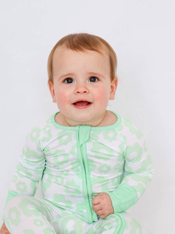 Baby Green Floral Romper for wholesale by Sleepy Ducks