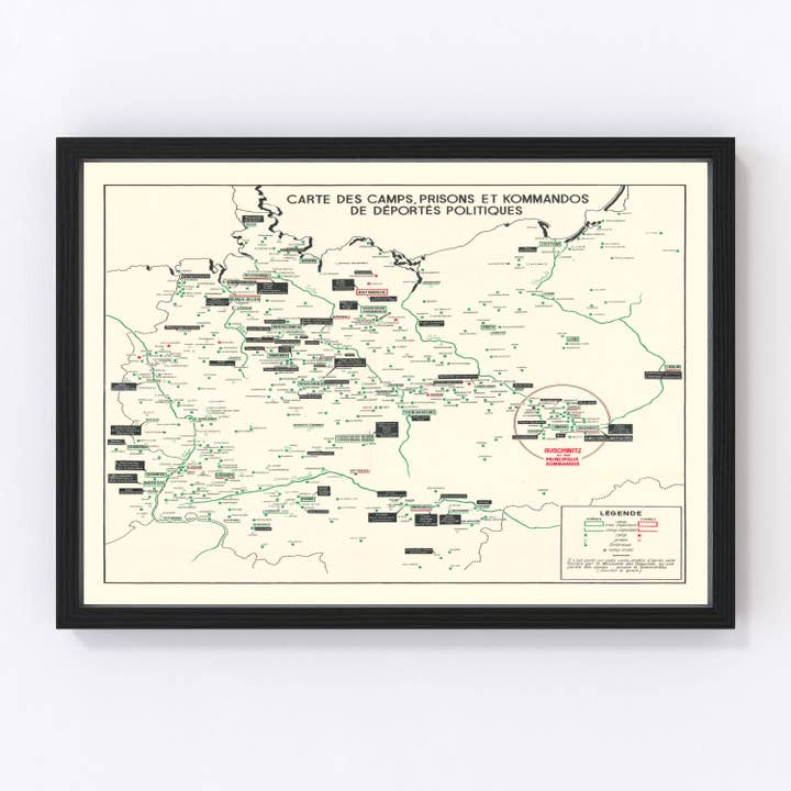 Vintage German Concentration Camps WWII Map 1946 for wholesale by Ted's Vintage Art