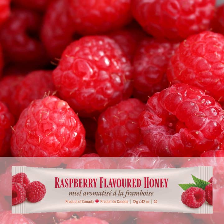Honey Squeeze Pack - Raspberry Flavoured - OU Kosher for wholesale by Tu-Bees Honey & Beeswax Candles