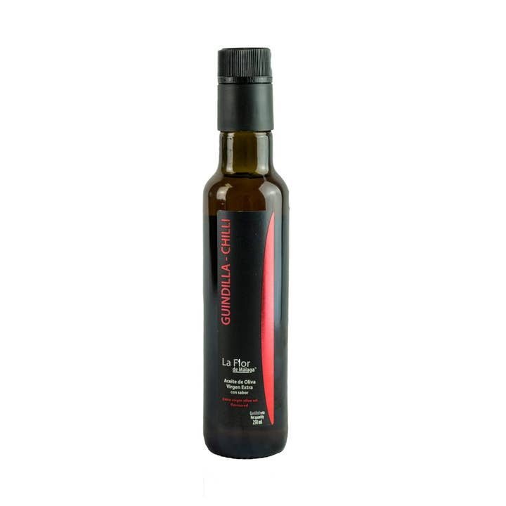 Aceites Málaga SL – wholesale Olivolja – AOV EXTRA CHILI SMAKER LA FLOR DE MALAGA. GLAS 250ML