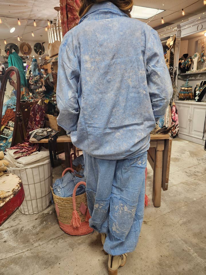 A Rare Bird Shop - Wholesale Pants - Women's - Blue Cross Stitch Genie Pant
