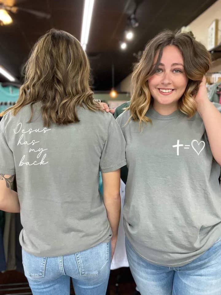 Jesus Has My Back Tee for wholesale by Adelle Linen