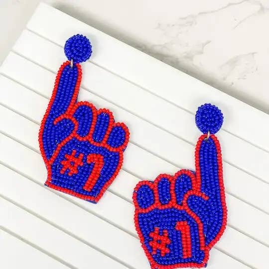 Prep Obsessed Wholesale – wholesale Dangle earrings – #1 Go Foam Finger Beaded Dangle Earrings - Blue & Red