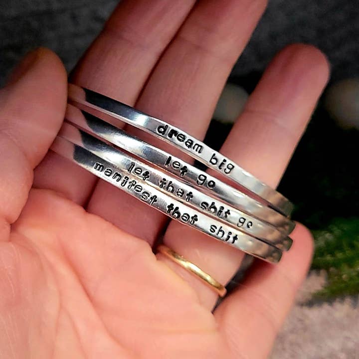 Jangles by Jan - Wholesale Cuff Bracelet - Hand stamped tiny mantra aluminum cuff2