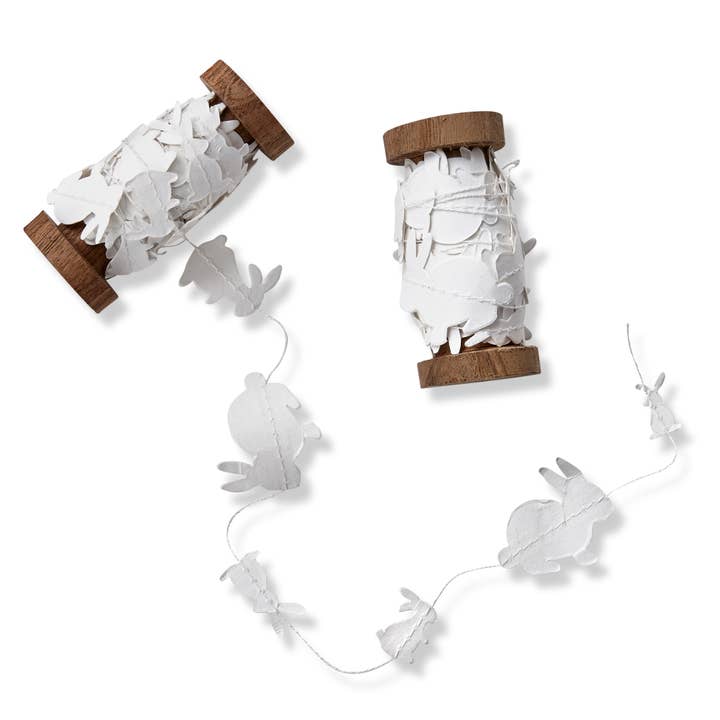 Bunnies Paper Garland On Wood Spool White Spring for wholesale by tag