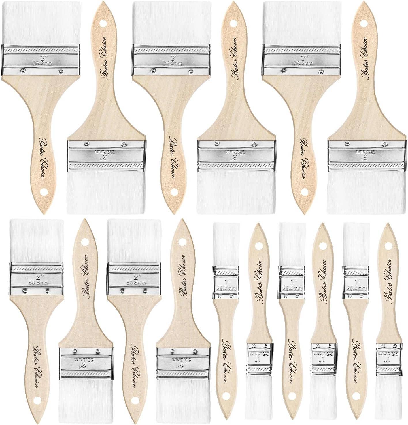 Bates Choice - Venta al por mayor Pinceles de pinturas/ceras - Bates- Brochas para Pintar, Paquete de 18, 1", 2", 3"0