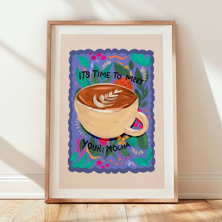 Mocha Coffee Kitchen Art Print, Cafe, Maximalist for wholesale by Georgie King Designs